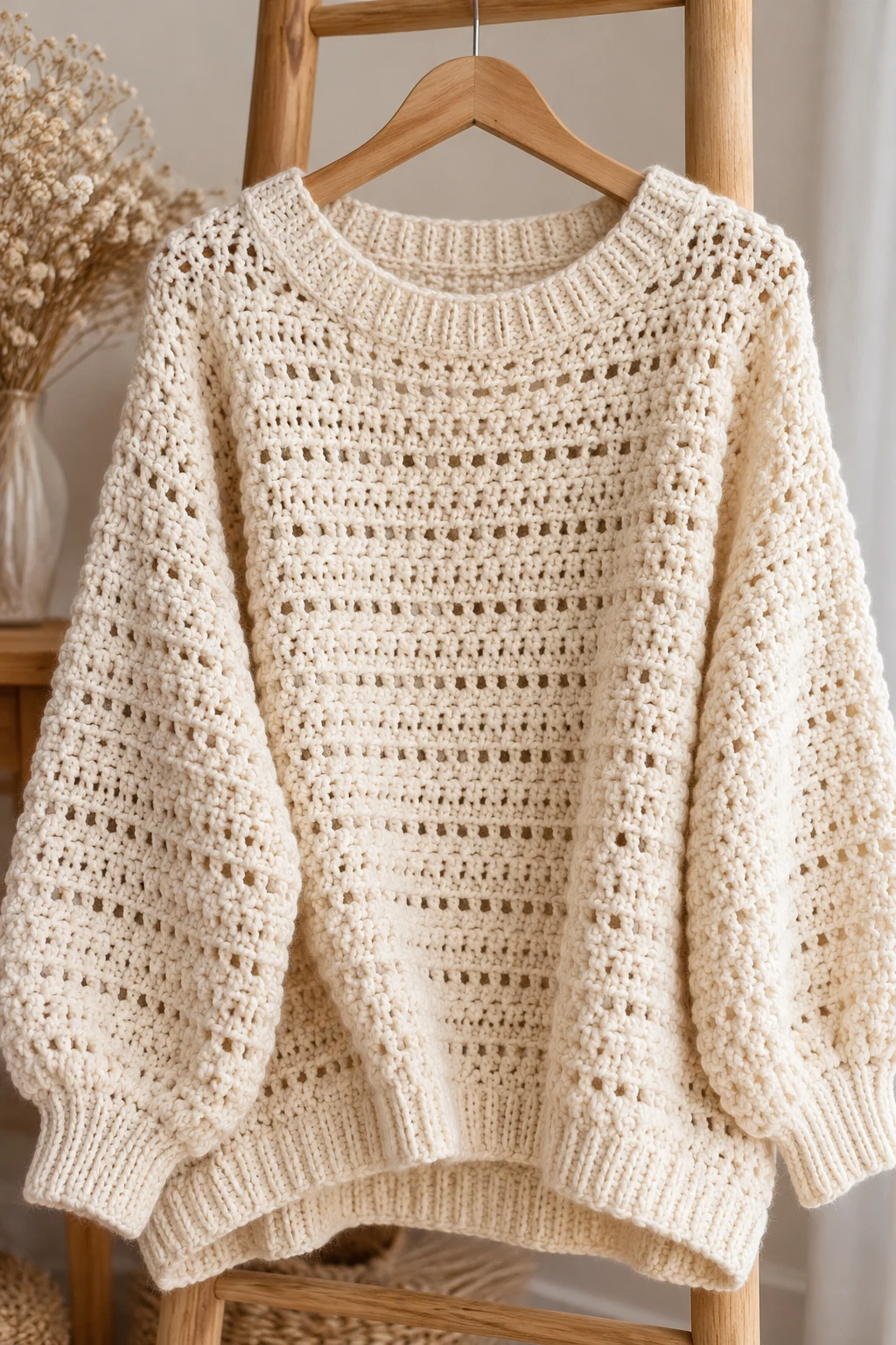The Classic Oversized Cream Crochet Sweater — cute crochet sweater