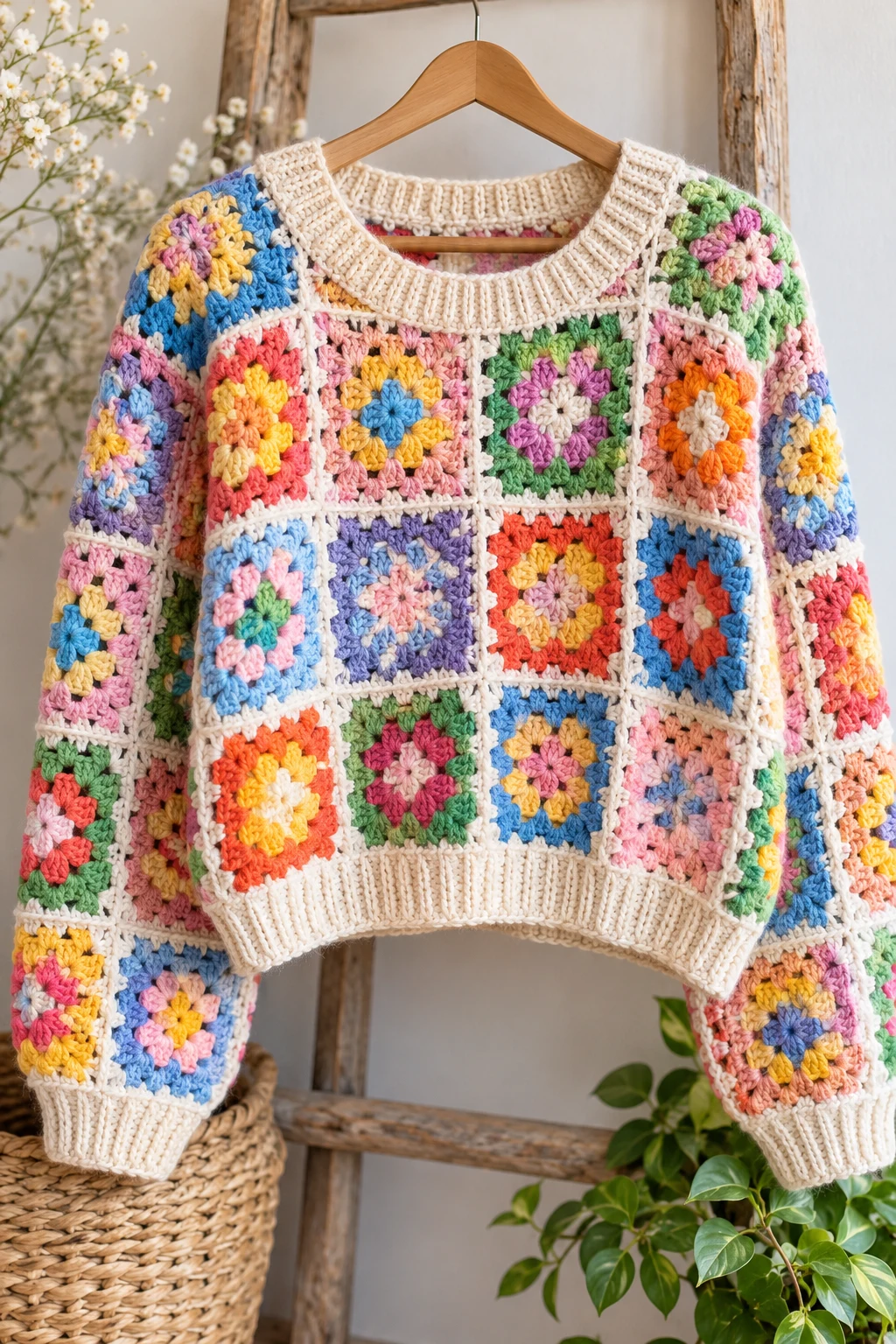 The Colorful Granny Square Sweater — cute crochet sweater