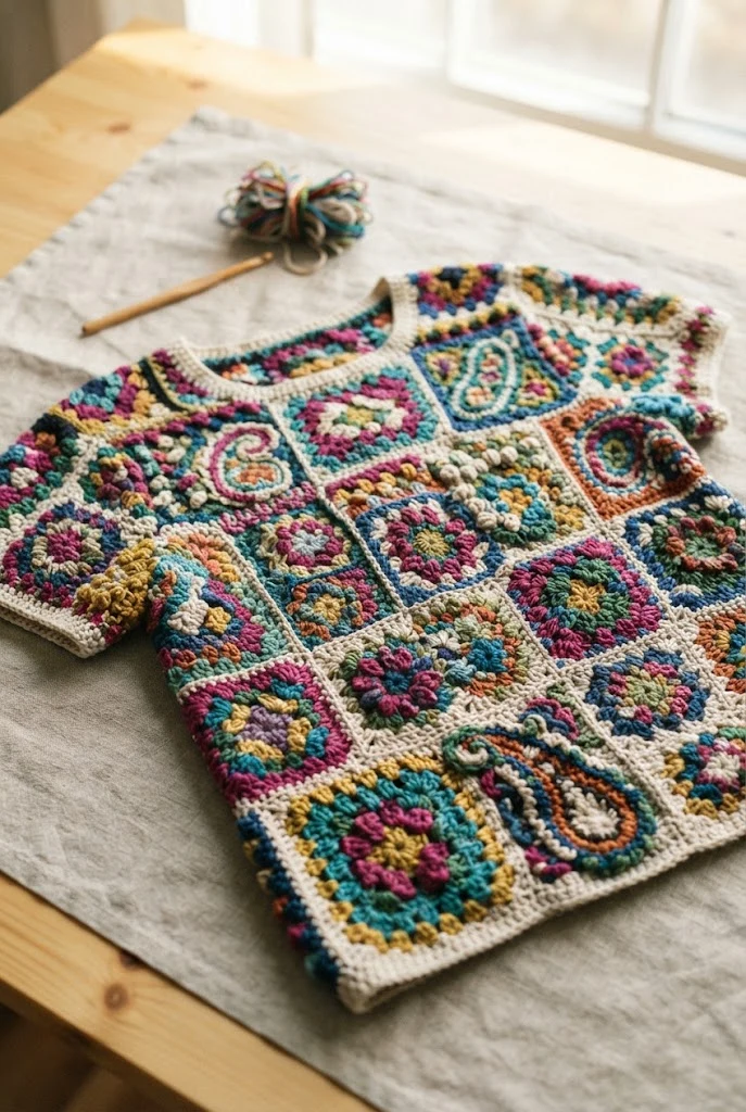 Maximalist Pattern Play — cute crochet wearables style outfit