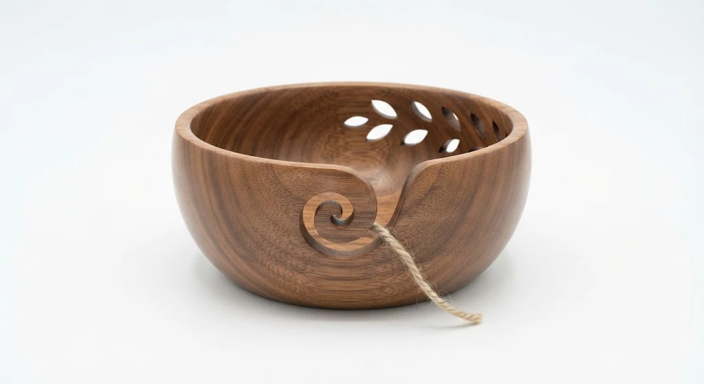 Handmade Wooden Yarn Bowl with Cutouts