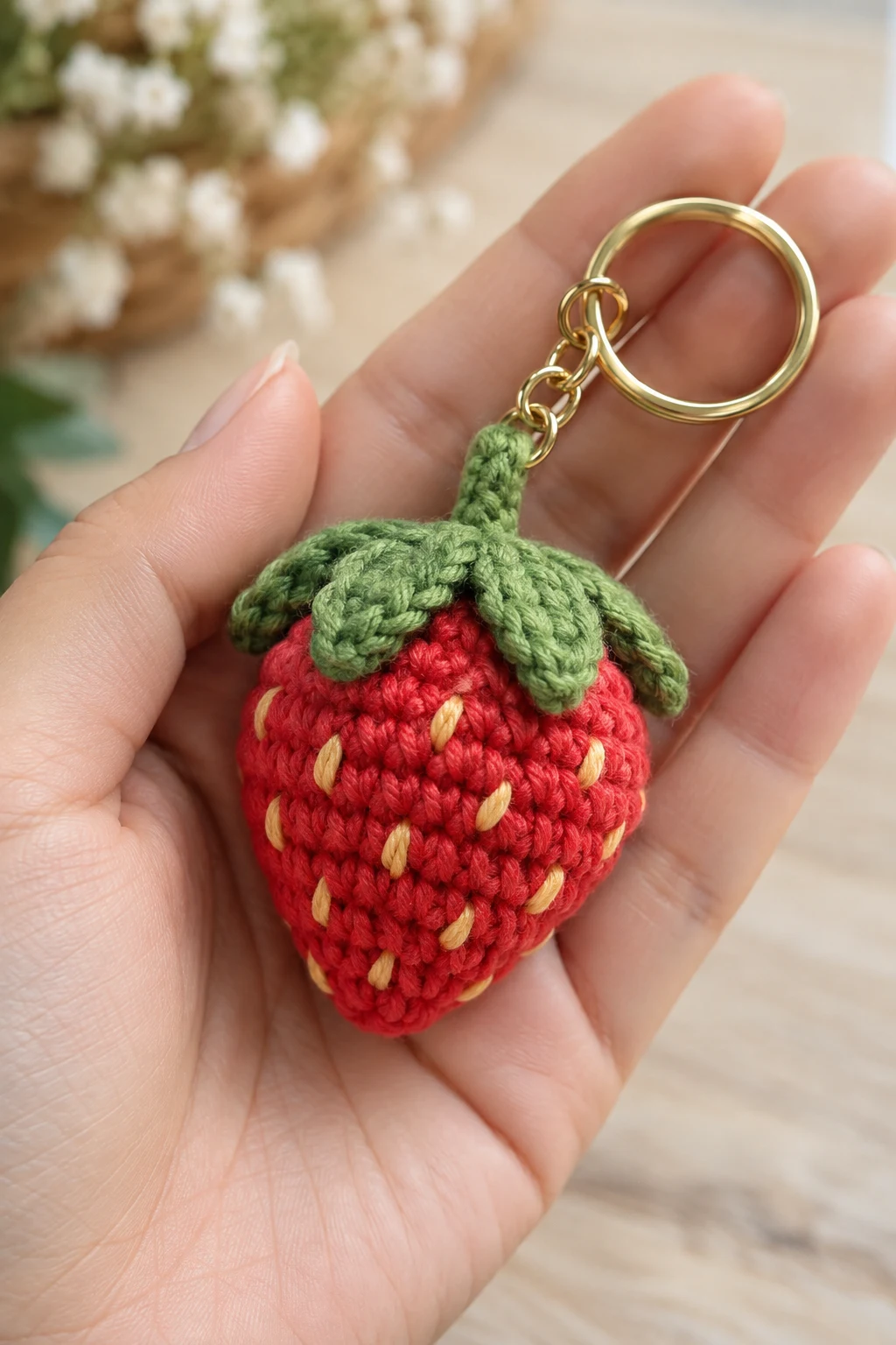 Mini Strawberry Crochet Keychain — cute keychains crochet style outfit