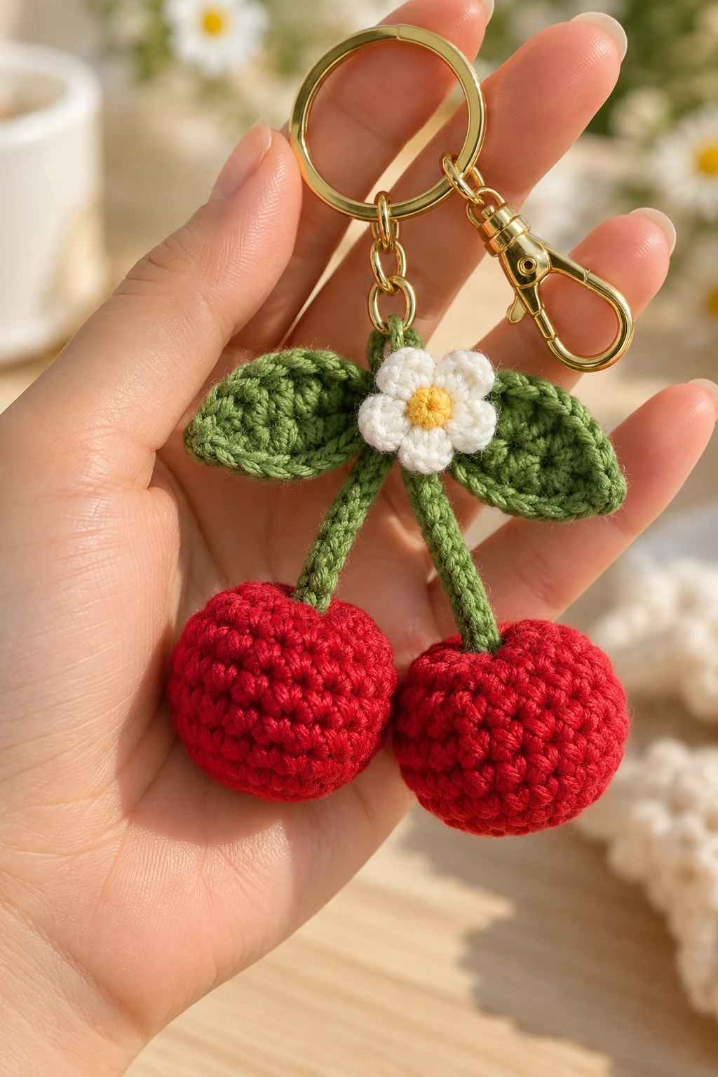 Crochet Cherry Pair Keychain — cute keychains crochet style outfit