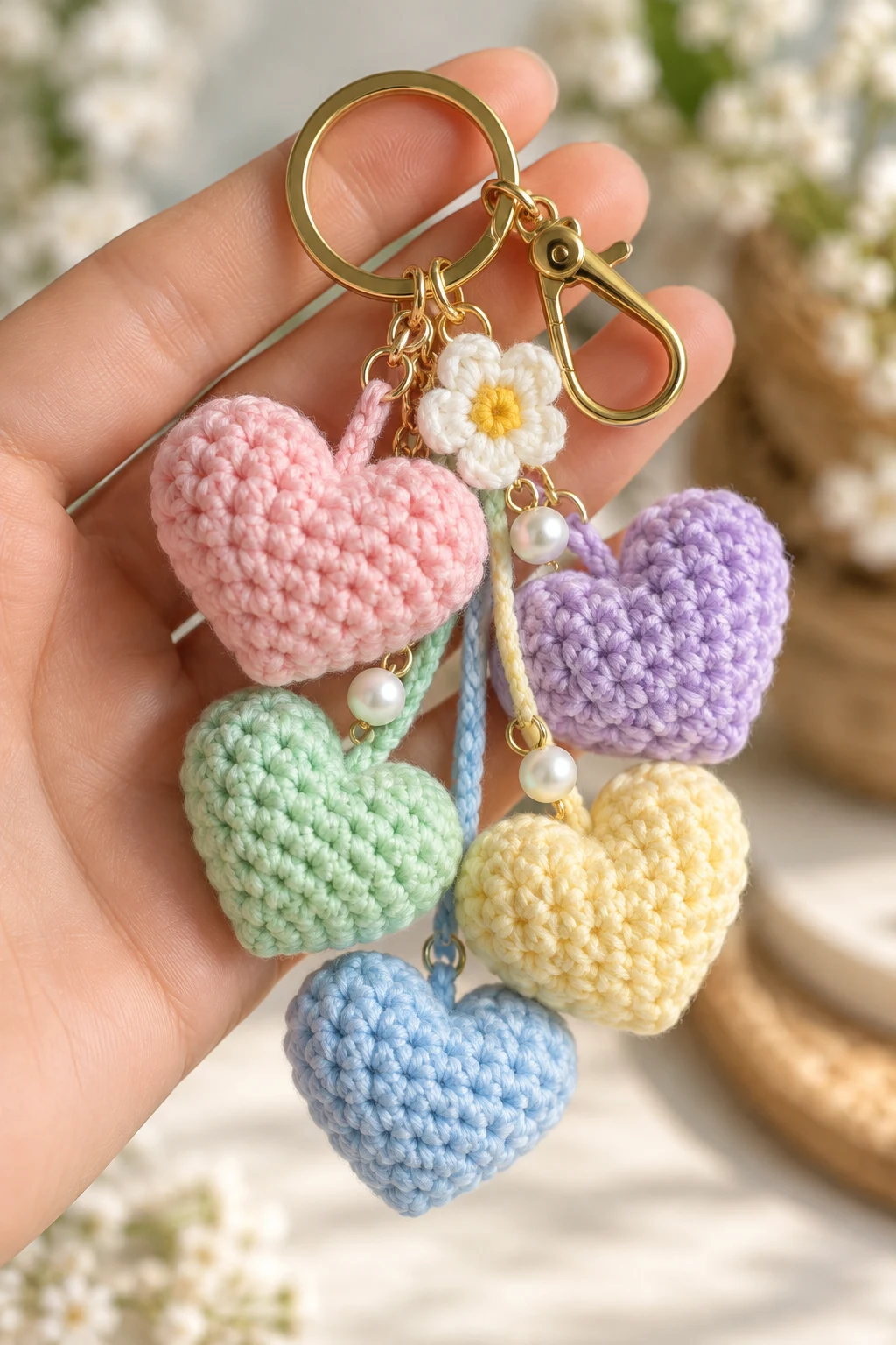 Pastel Heart Crochet Keychain — cute keychains crochet style outfit