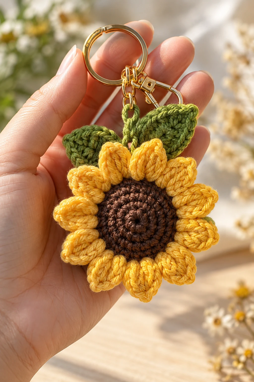 Mini Sunflower Crochet Keychain — cute keychains crochet style outfit