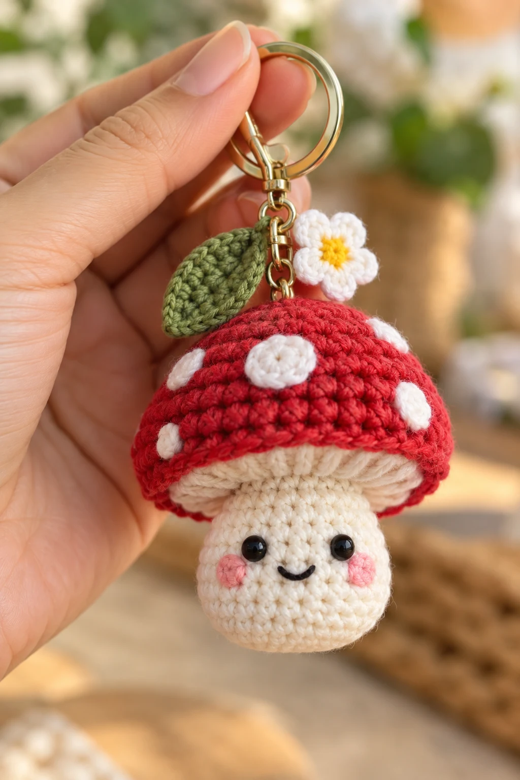 Tiny Mushroom Crochet Keychain — cute keychains crochet style outfit