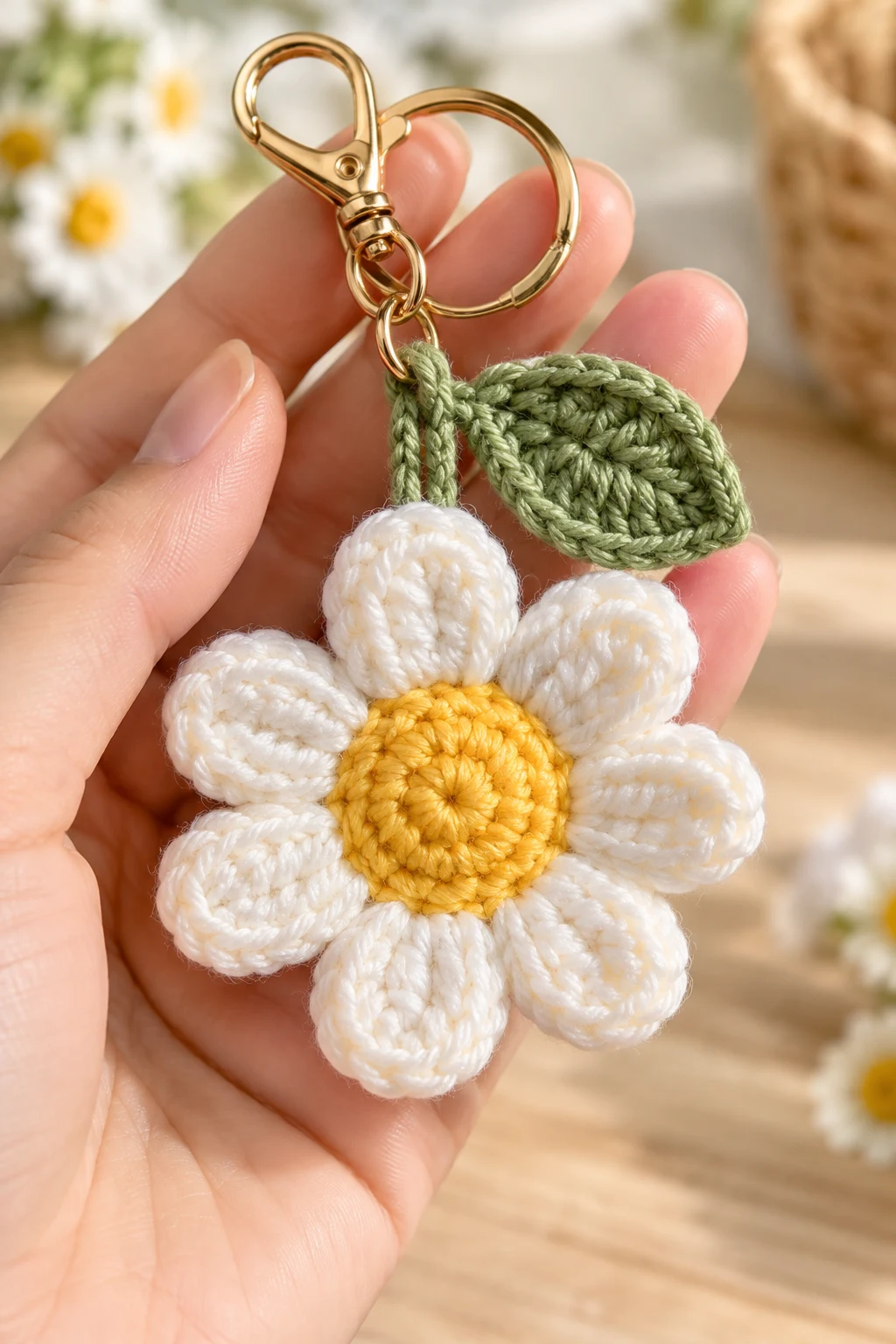 Crochet Daisy Flower Keychain — cute keychains crochet style outfit