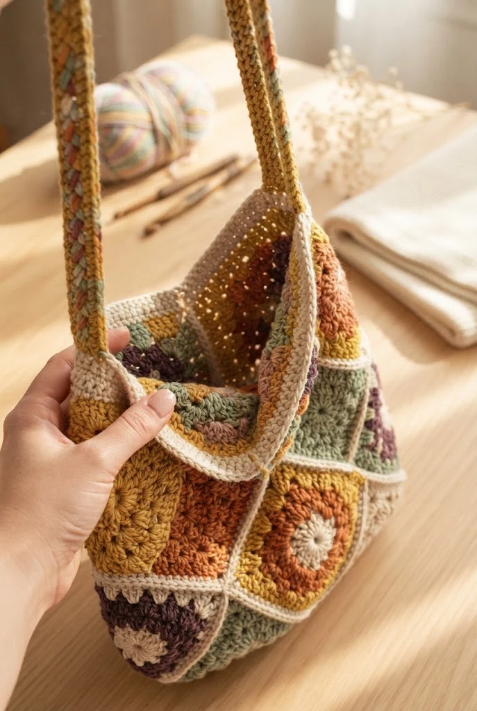 The Classic Sunburst Granny Square Tote — daisy bag crochet