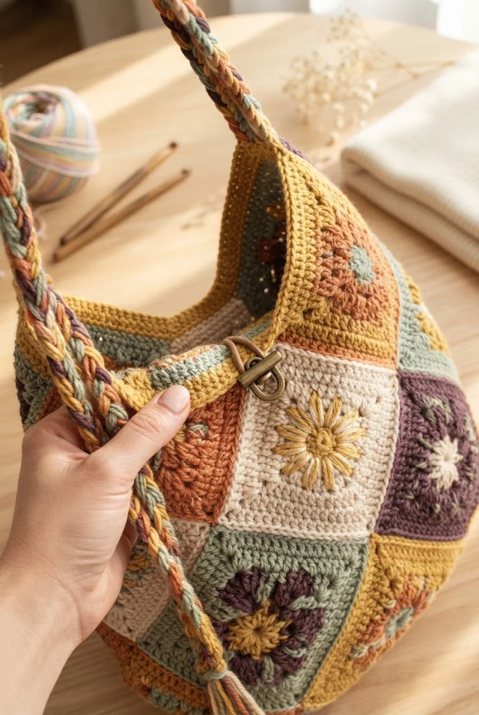 The Retro Color-Blocked Hobo Bag — daisy bag crochet