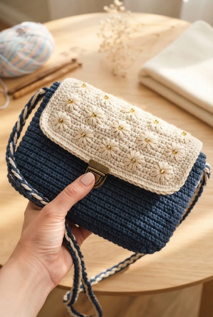 The Two-Tone Modern Flap Crossbody — daisy bag crochet