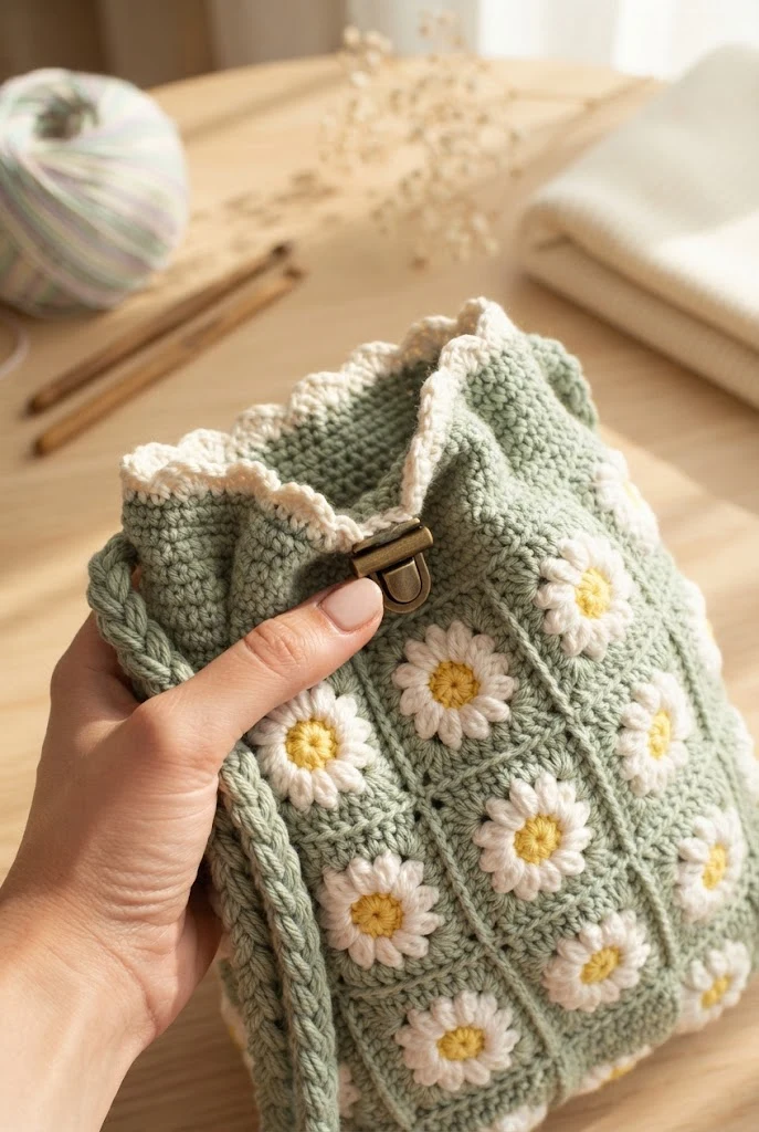 The Pastel Meadow Shoulder Pouch — daisy bag crochet