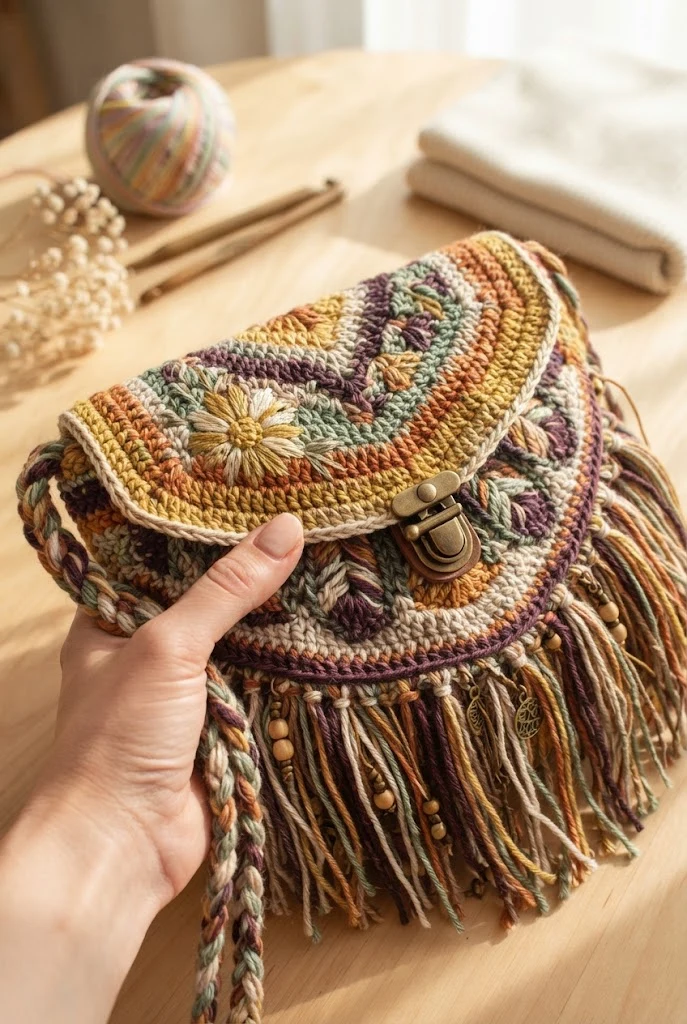 The Bold Bohemian Fringe Festival Bag — daisy bag crochet