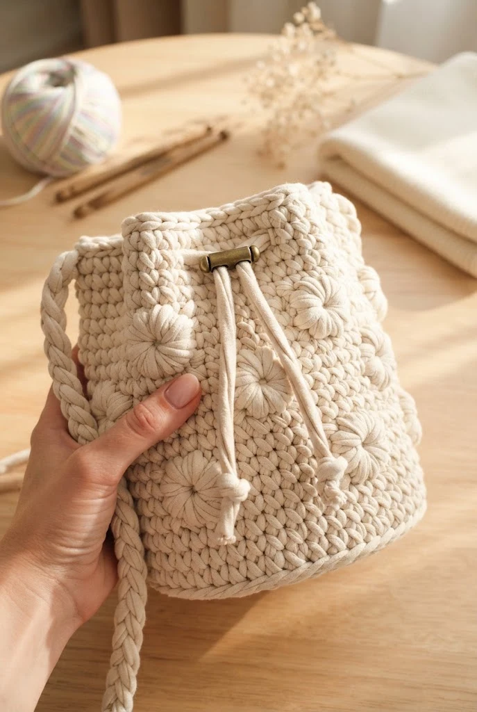 The Minimalist Monochrome Floral Bucket — daisy bag crochet
