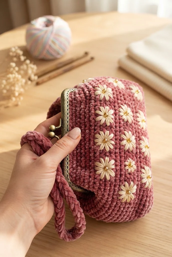 The Romantic Velvet Evening Clutch — daisy bag crochet