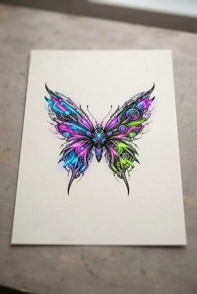 Neon Cyberpunk Glowing Wing Masterpiece — different butterfly tattoo style outfit