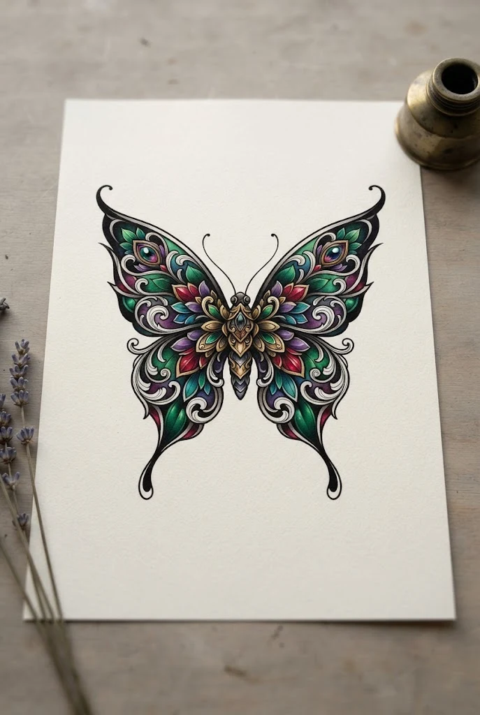 Neo-Traditional High-Color Fantasy — different butterfly tattoo style outfit