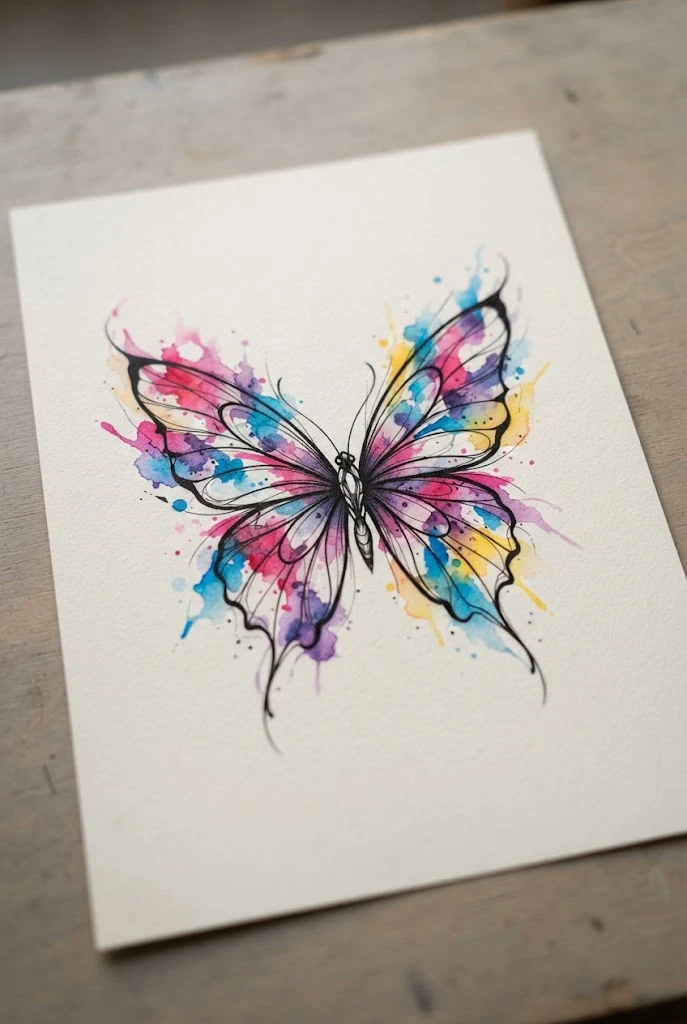 Watercolor Splash Abstract Composition — different butterfly tattoo style outfit