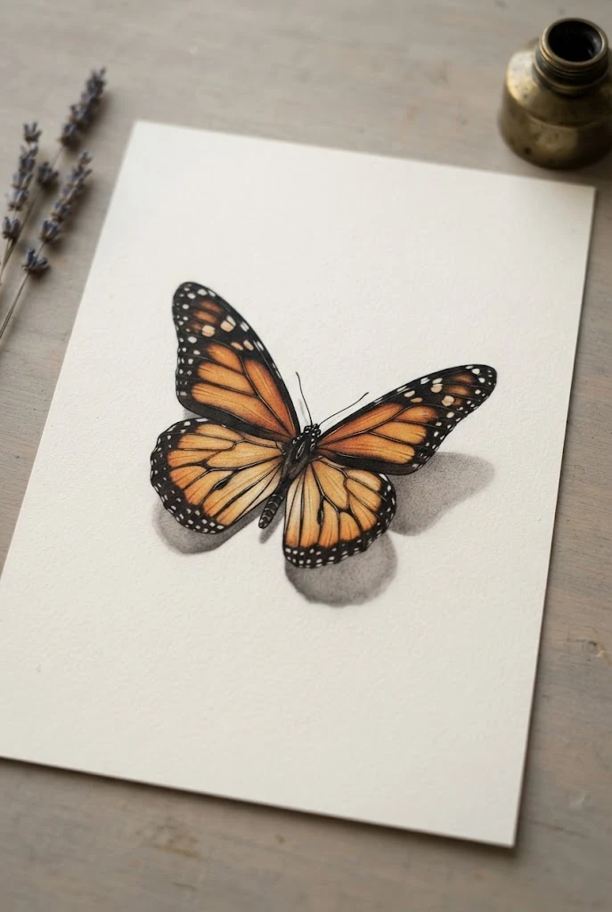 Realistic 3D Monarch with Shadow Play — different butterfly tattoo style outfit