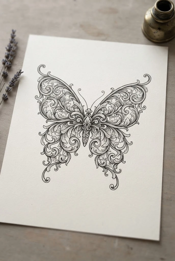 Ornate Baroque and Rococo Filigree — different butterfly tattoo style outfit