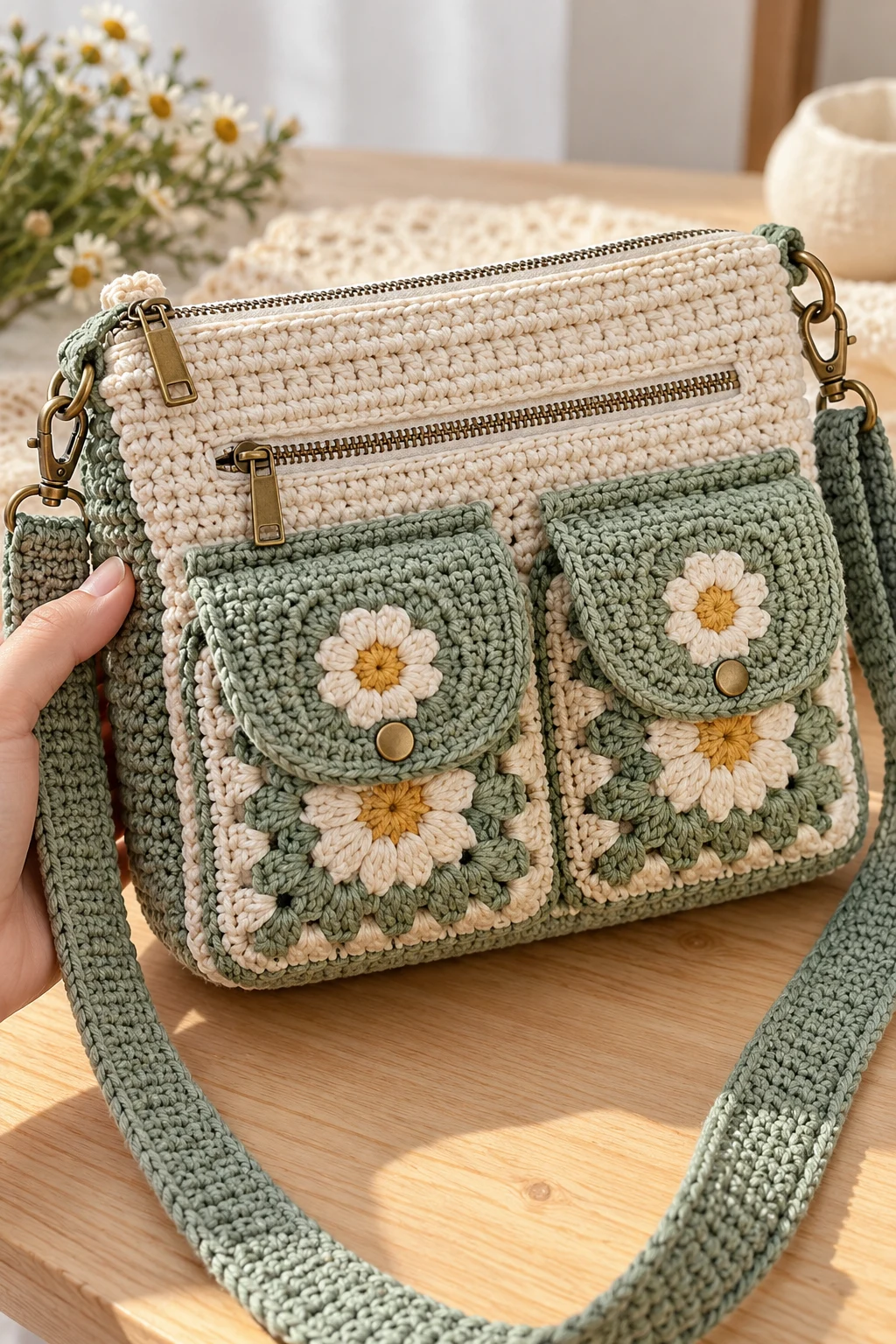 Crochet Crossbody Bag With Zipper and Pockets — diy crochet bag tutorial style outfit