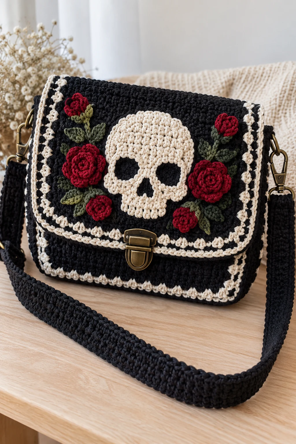 Crochet Skull Bag With Gothic Details — diy crochet bag tutorial style outfit