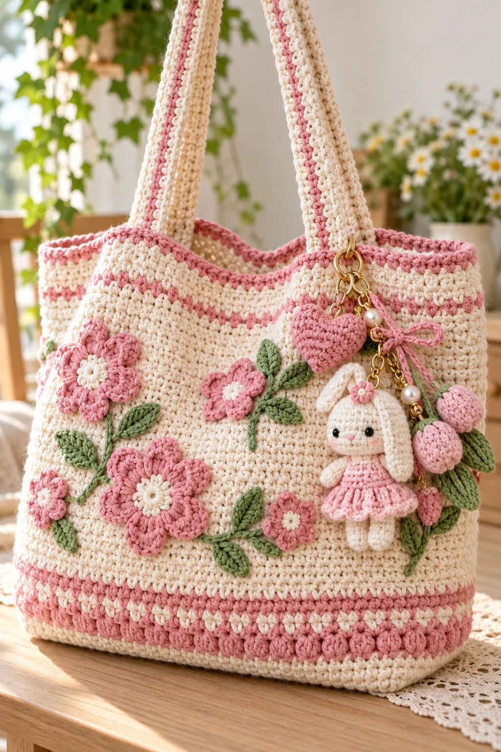 Personalized Crochet Tote Bag With Bag Charms — diy crochet bag tutorial style outfit