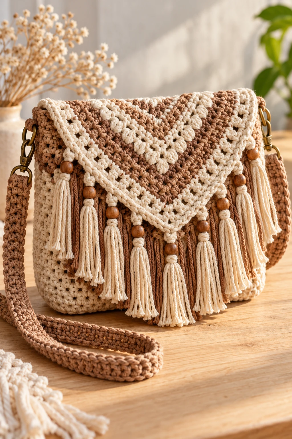 Boho Fringe Crochet Crossbody Bag — diy crochet bag tutorial style outfit