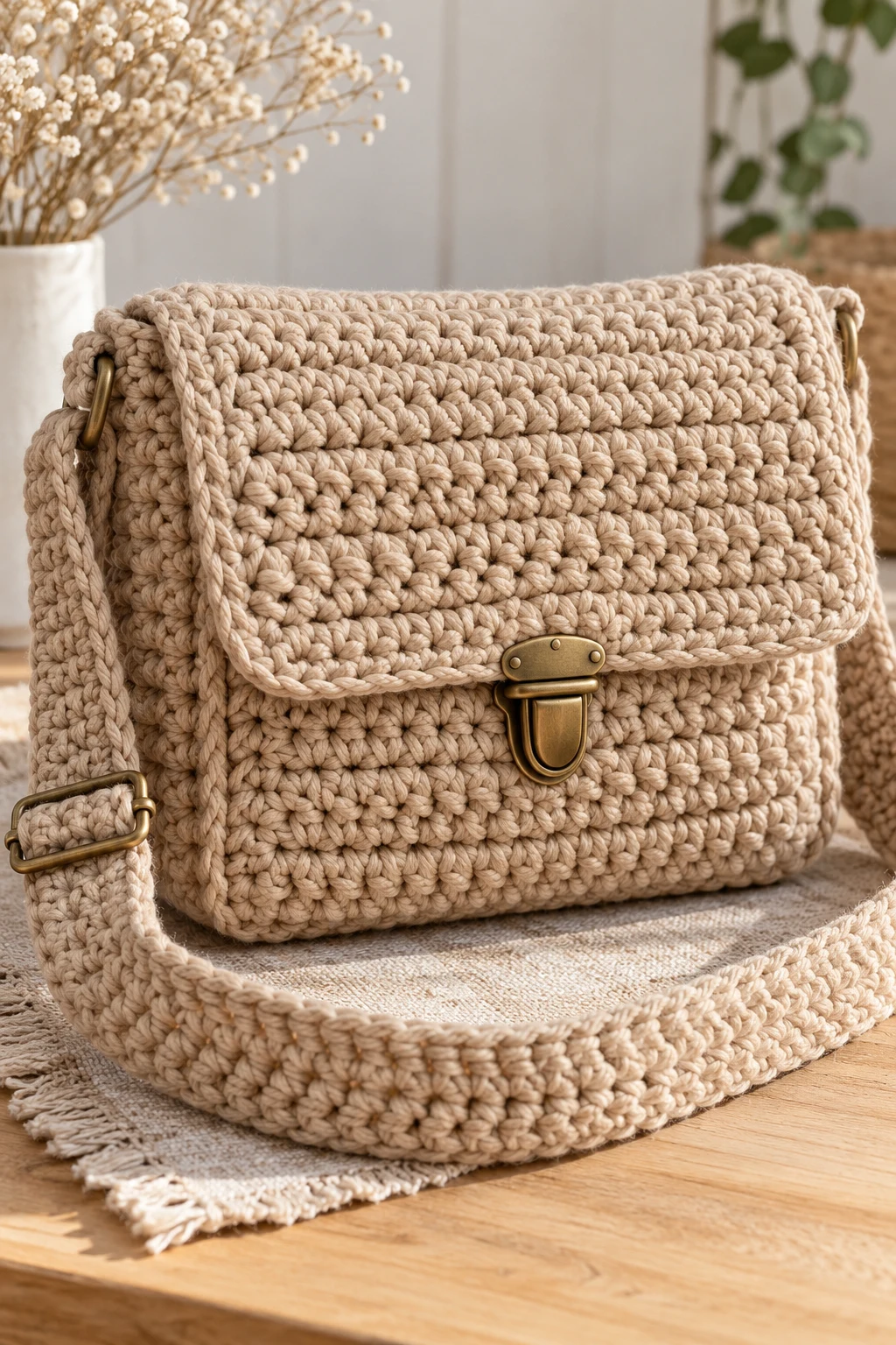 Chunky Crochet Crossbody Messenger Bag — diy crochet bag tutorial style outfit