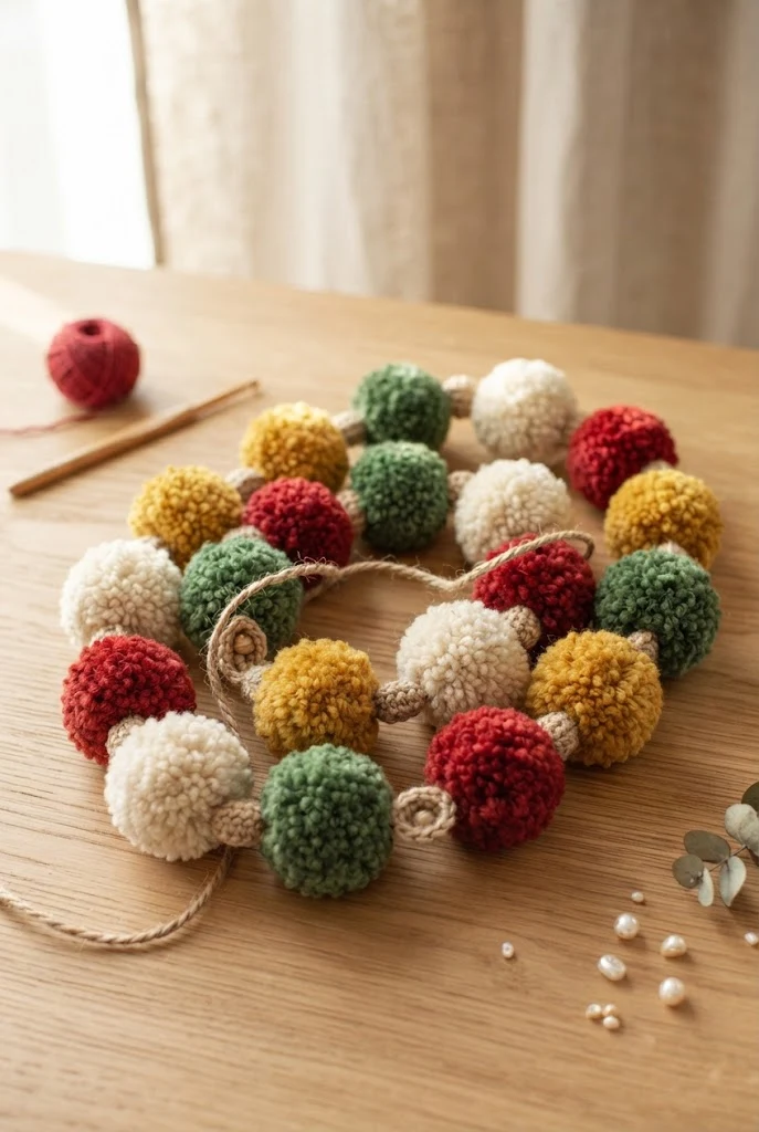 Festive Pom-Pom Garland — diy crochet projects style outfit