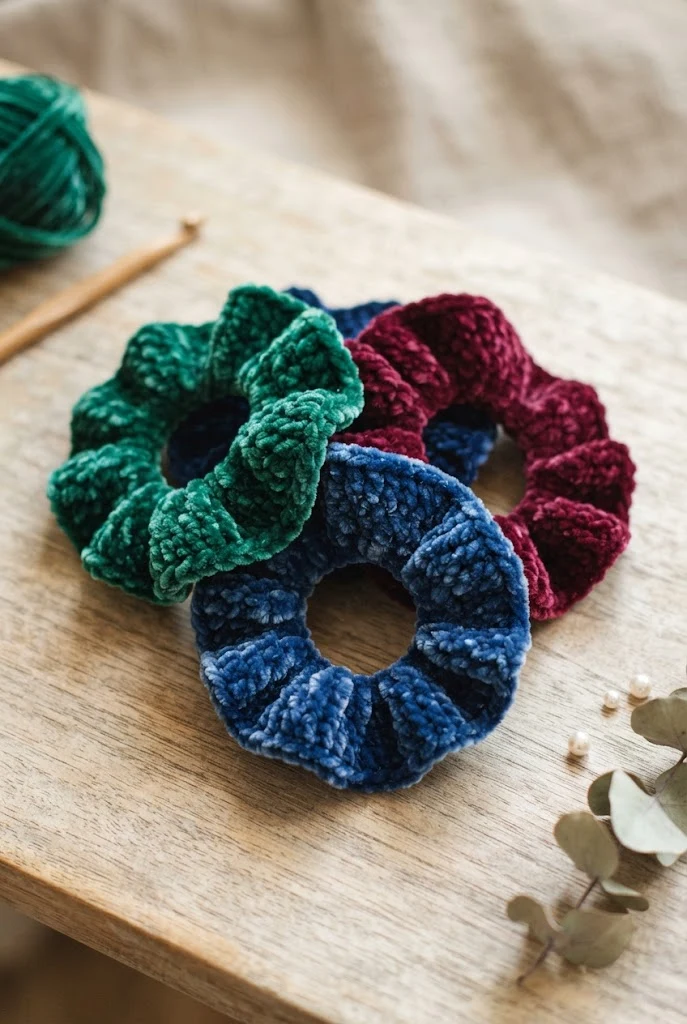 Velvet Scrunchie Trio — diy crochet projects style outfit