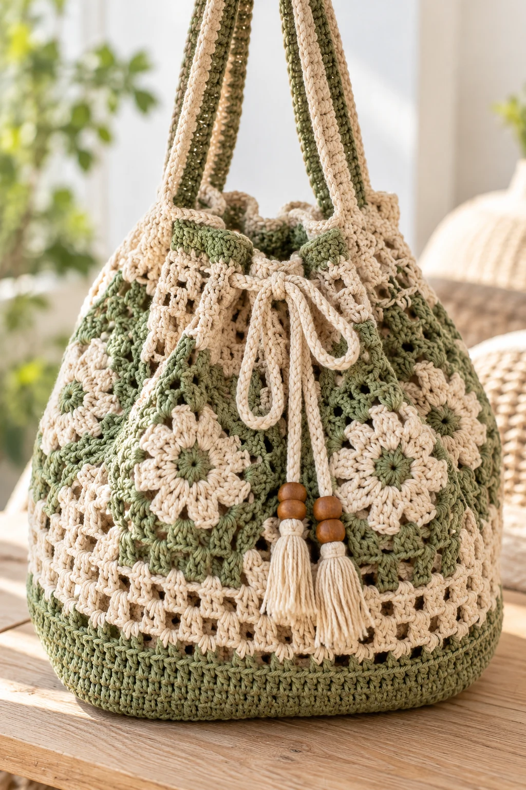 Large Market Drawstring Crochet Bag — drawstring crochet bag