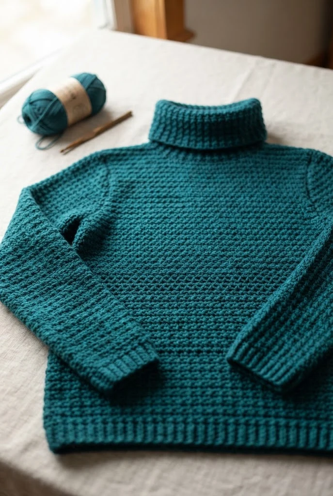 The Teal Textured Turtleneck — easy clothes to crochet style outfit