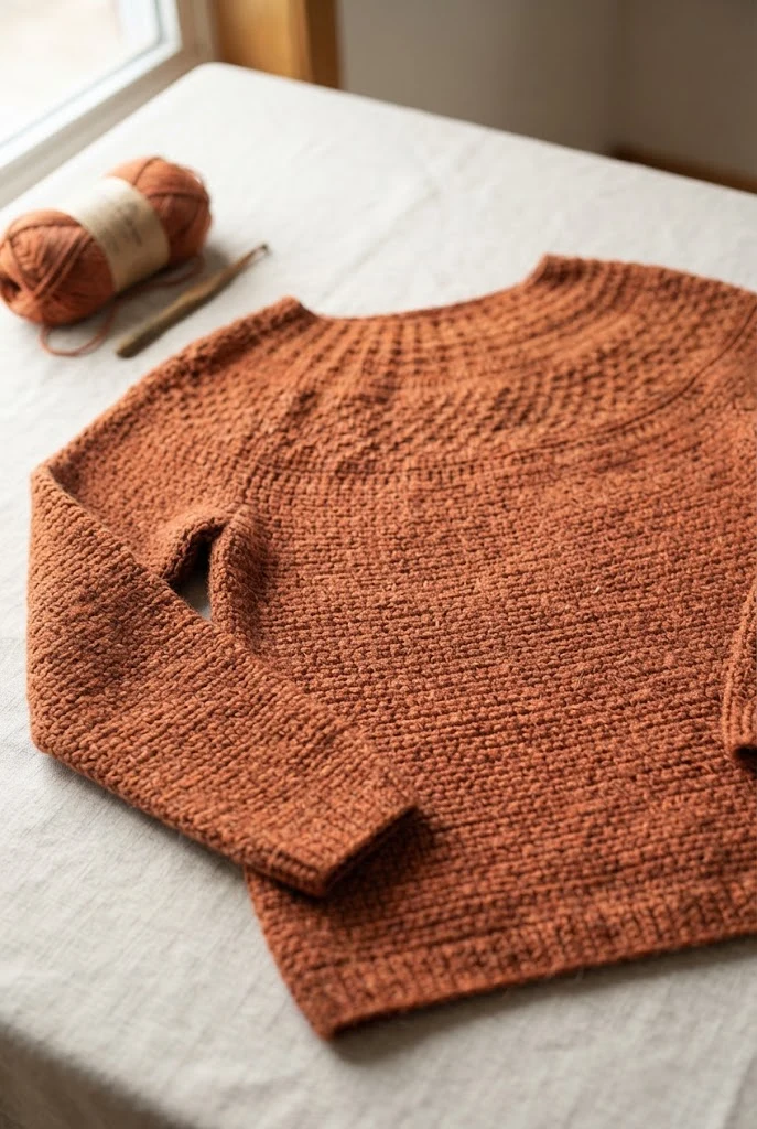 The Burnt Orange Yoke Sweater — easy clothes to crochet style outfit