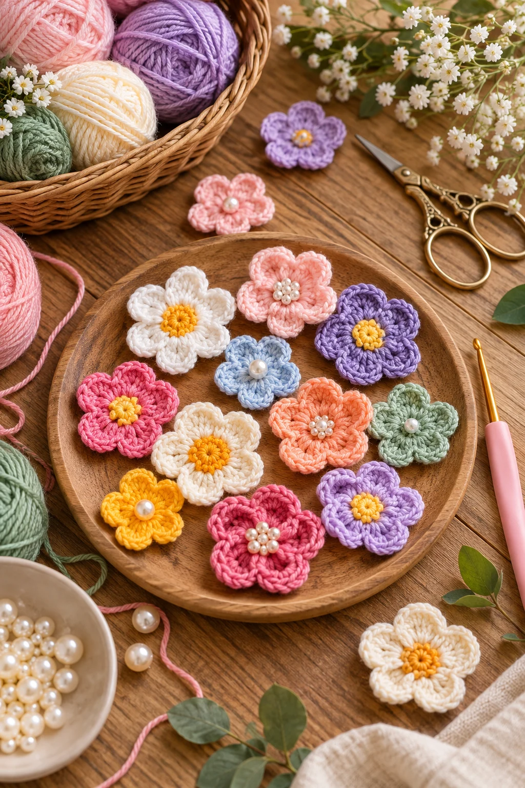 Mini Crochet Flowers for Accessories — easy crochet ideas style outfit