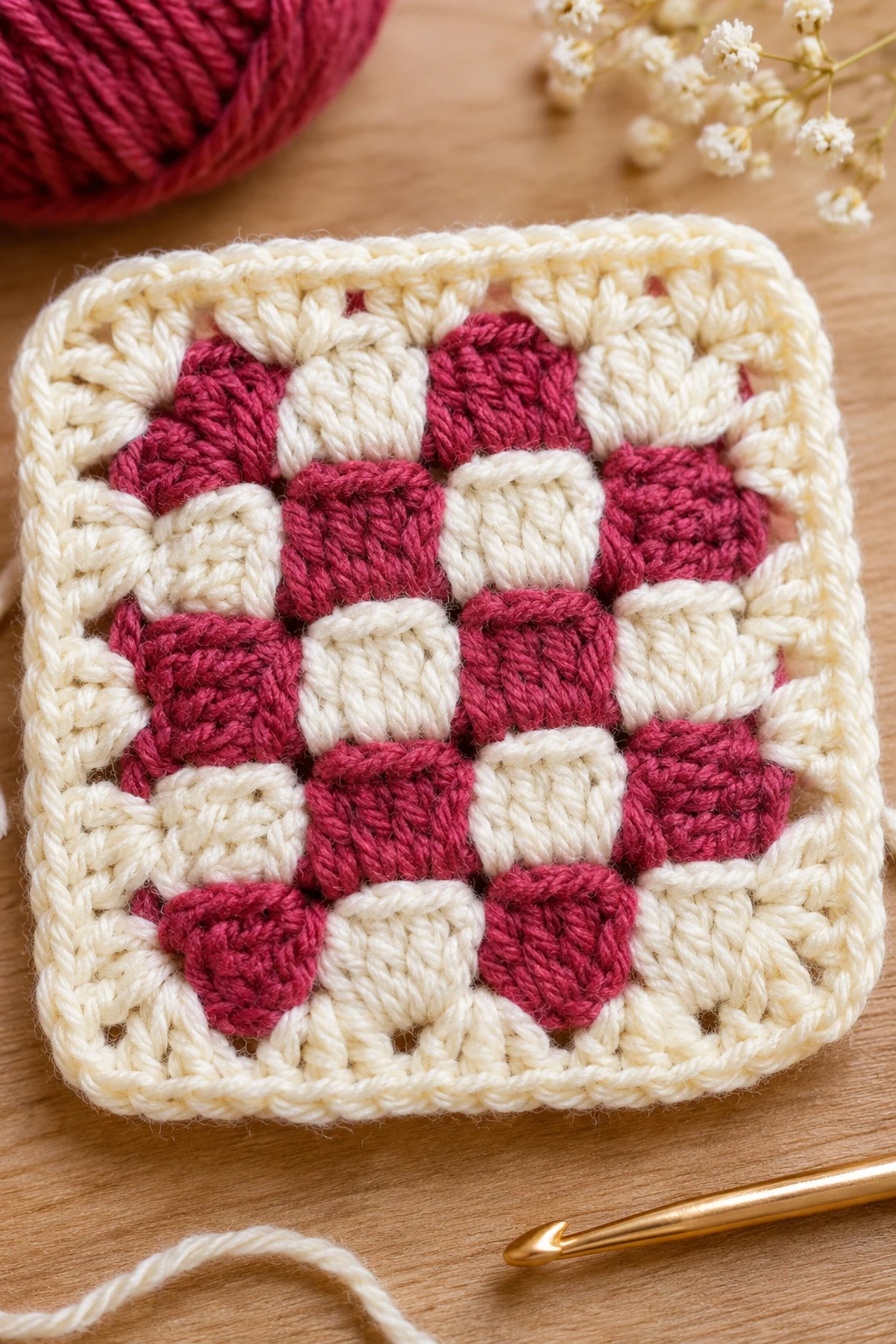The Retro Checkerboard Granny Square — easy granny square crochet pattern