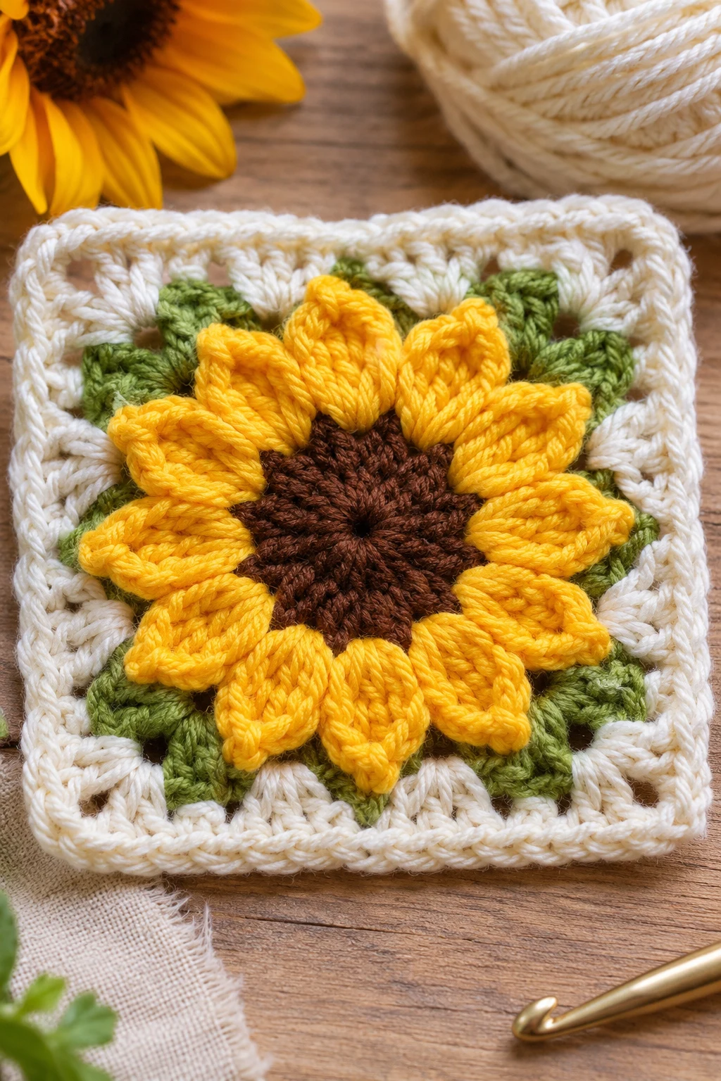 The Sunny Sunflower Granny Square — easy granny square crochet pattern