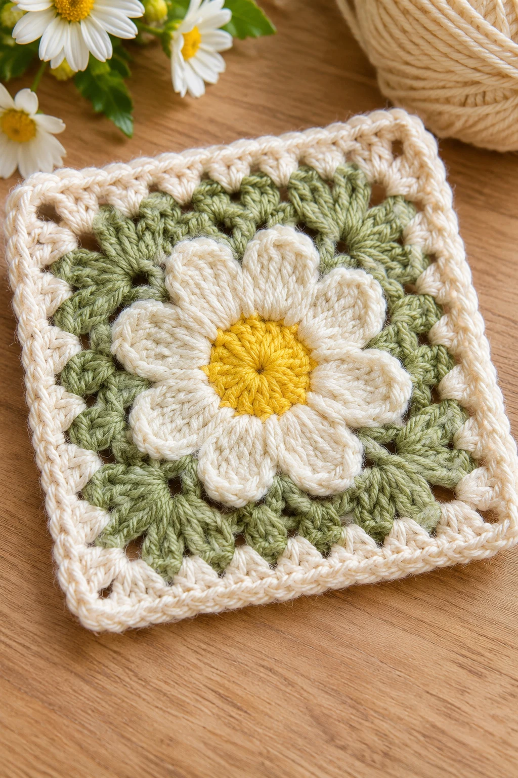 The Vintage Daisy Flower Square — easy granny square crochet pattern