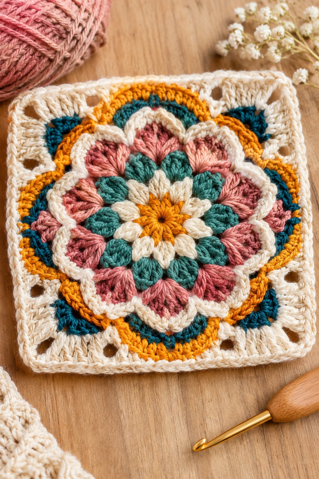 The Boho Mandala Granny Square — easy granny square crochet pattern