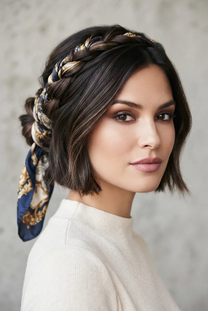 The Woven Scarf Updo — easy short hairstyles style outfit