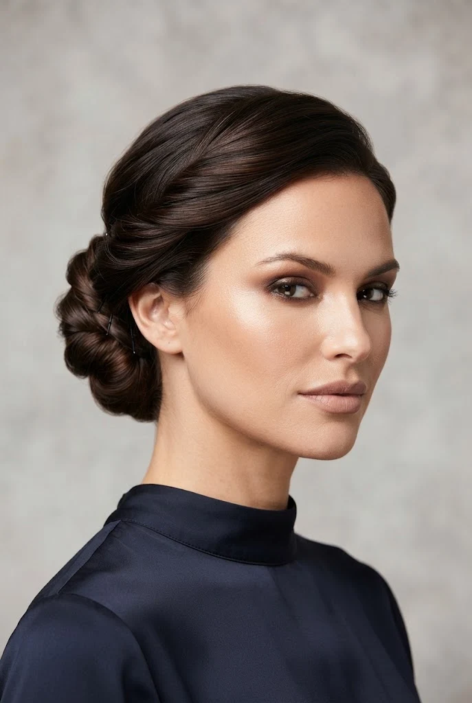 The Twisted Tucked Mini-Chignon — easy updos for short hair style outfit