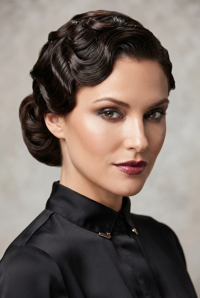 The Retro Pin-Curl Pinup Updo — easy updos for short hair style outfit
