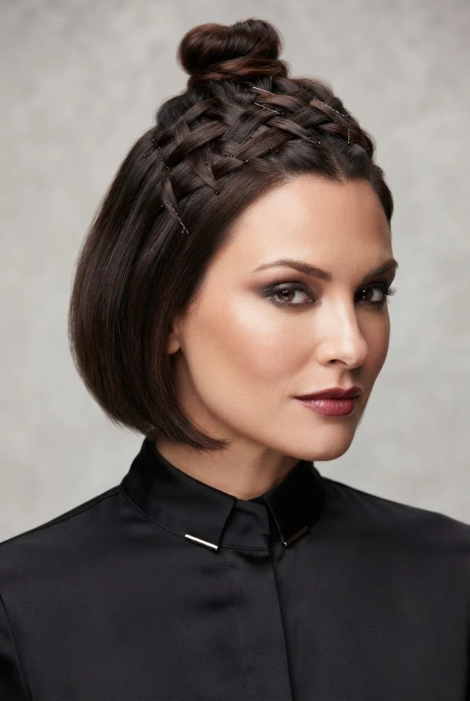 The Criss-Cross Pinned Section Updo — easy updos for short hair style outfit