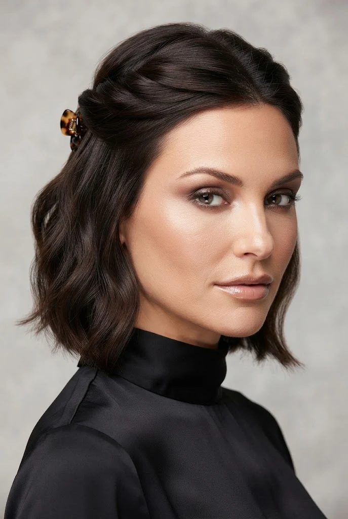 The Half-Up Mini Claw Clip Twist — easy updos for short hair style outfit
