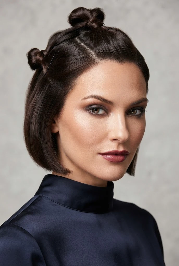 The Double-Knotted Mini Ponytail Tuck — easy updos for short hair style outfit