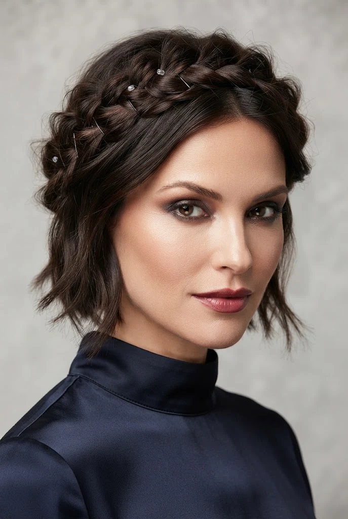 The Messy Braided Crown for Bobs — easy updos for short hair style outfit