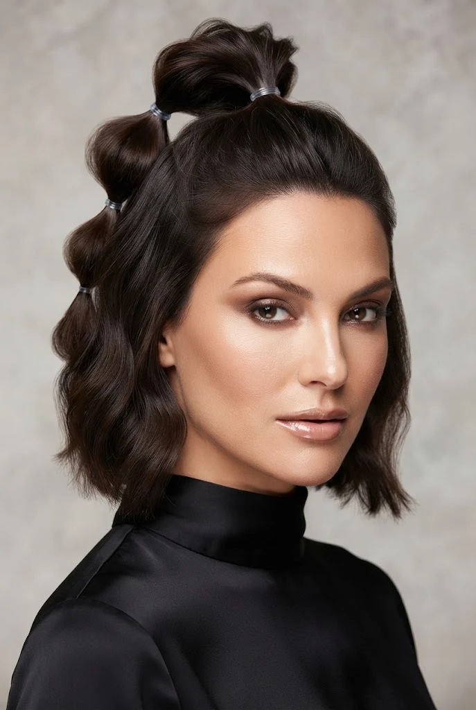 The Bubble Ponytail Half-Up Updo — easy updos for short hair style outfit