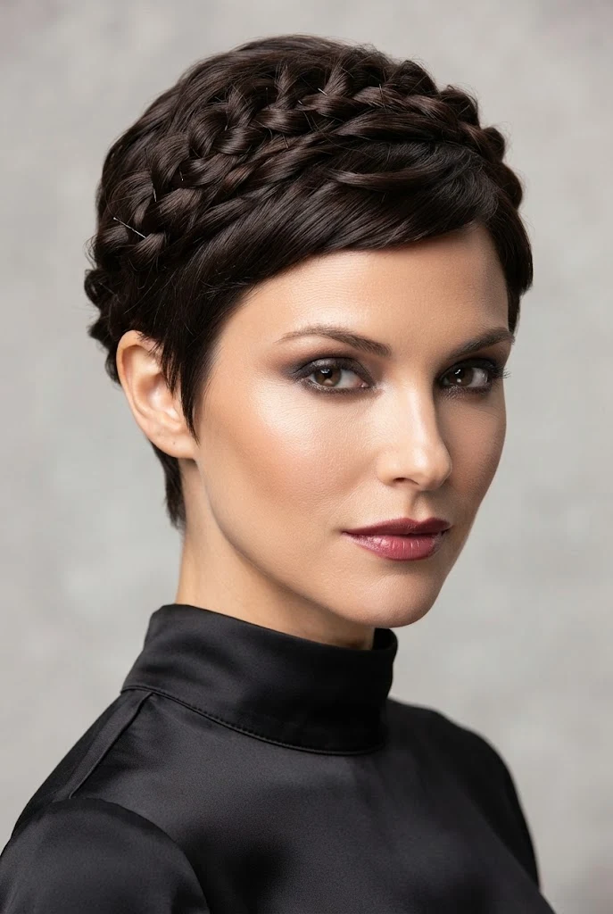 The Twisted Crown Halo for Pixies — easy updos for short hair style outfit
