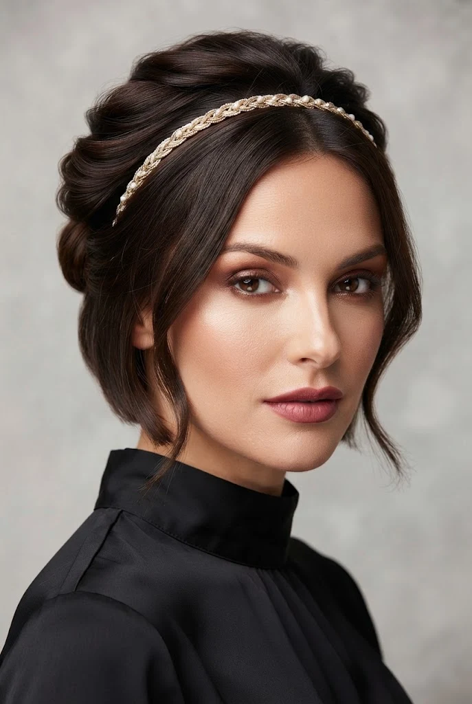 The Headband Tuck Updo for Short Bobs — easy updos for short hair style outfit