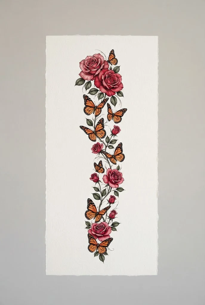 Crimson Rose and Monarch Full Sleeve — flower and butterfly tattoo sleeve style outfit
