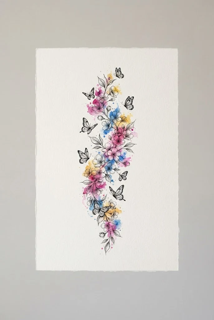 Watercolor Blossom Stream — flower and butterfly tattoo sleeve style outfit