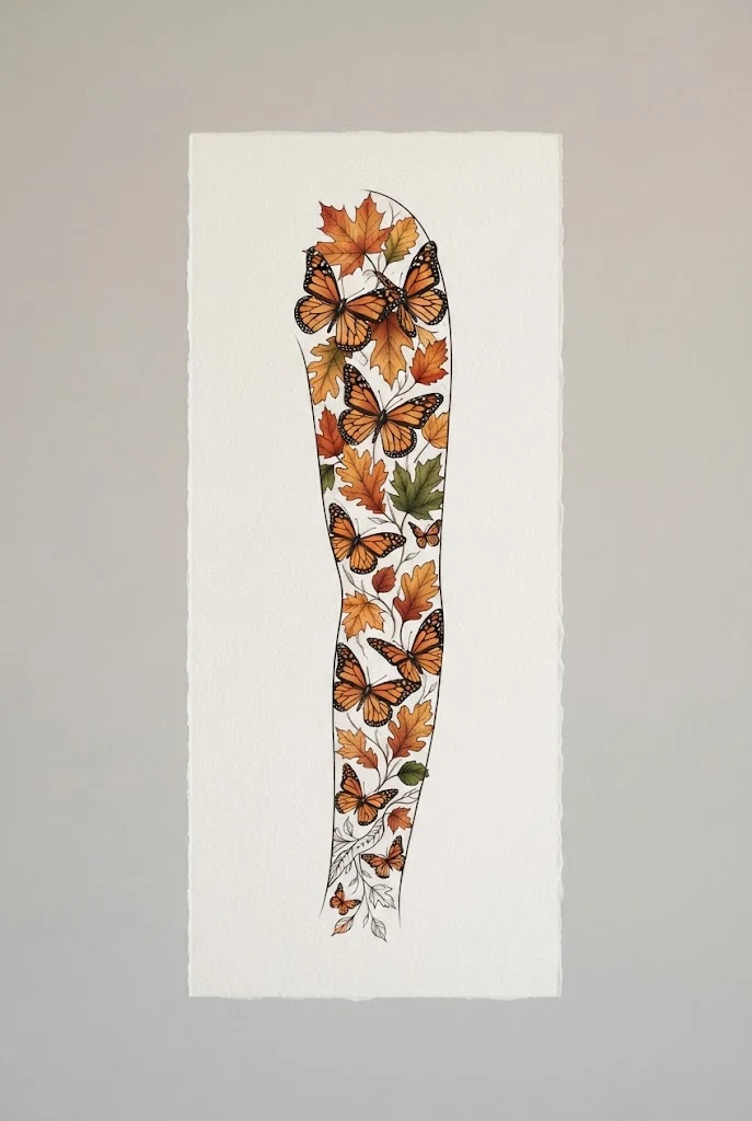 Autumn Leaves and Monarchs — flower and butterfly tattoo sleeve style outfit